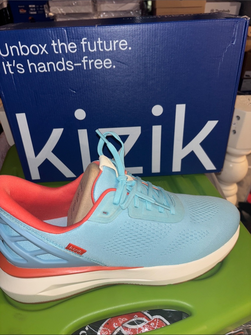 Kizik Light Blue & Coral mens Slip-On Sneaker